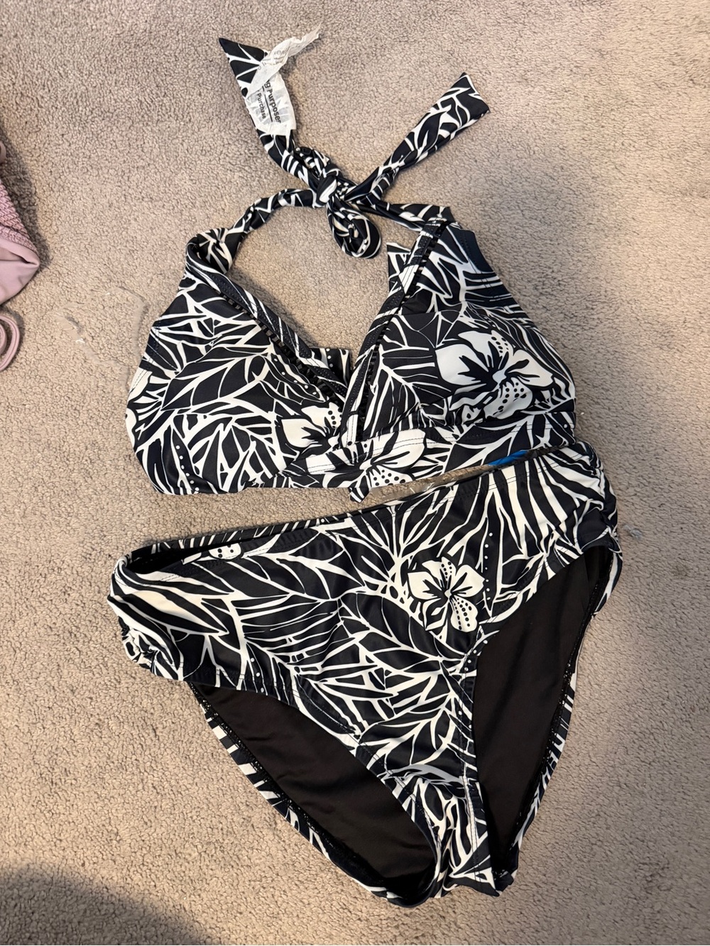 Black & White Floral Halter Bikini Set